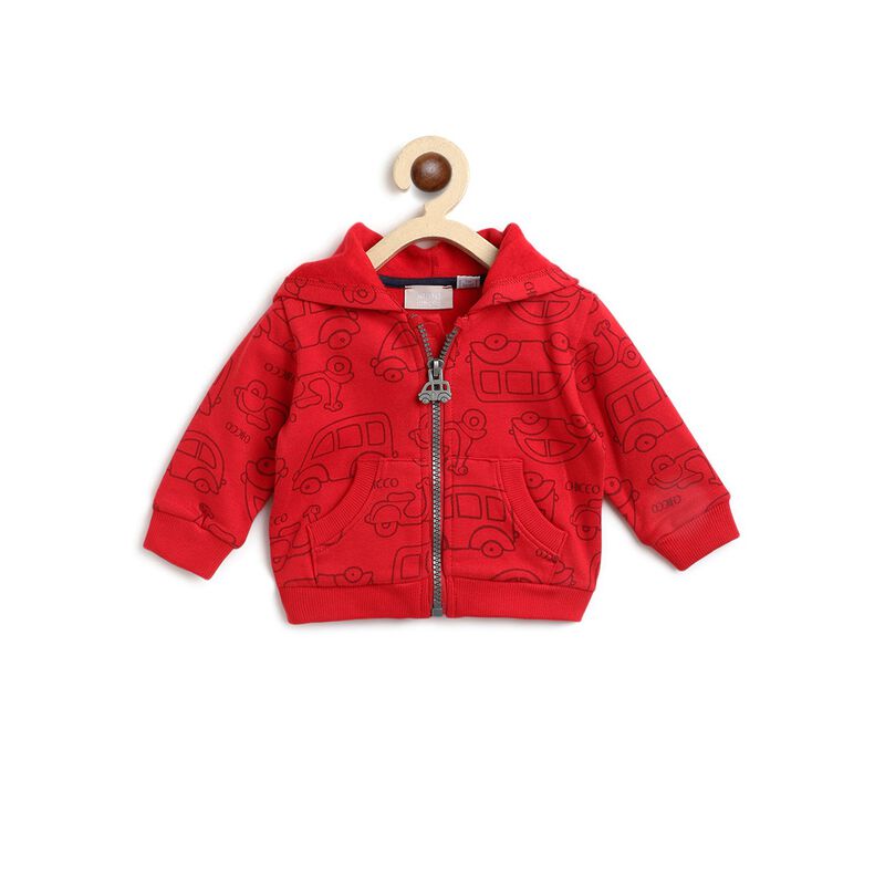 Boys Medium Red Fleece Cardigan  With Hood image number 0